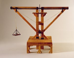 Reconstrucción del modelo del diseño de da Vinci para una grúa de doble cabrestante